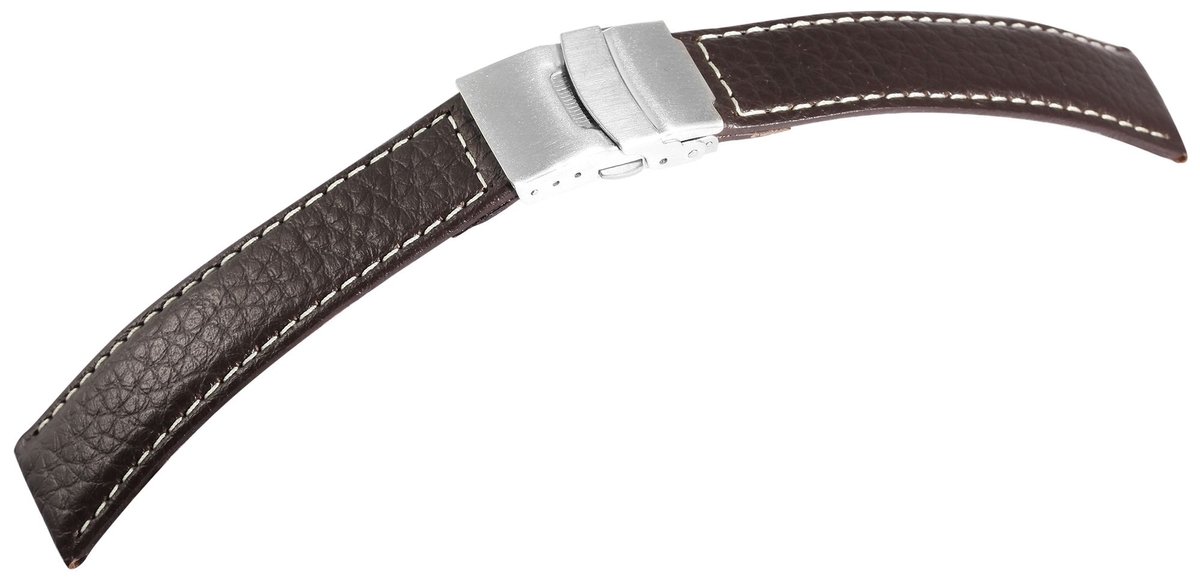 Steinmeister Steinmeister heren vervangende armband LB0065 Horlogeband van echt leer, bruin, witte stiksels, vouwsluiting, 18 mm