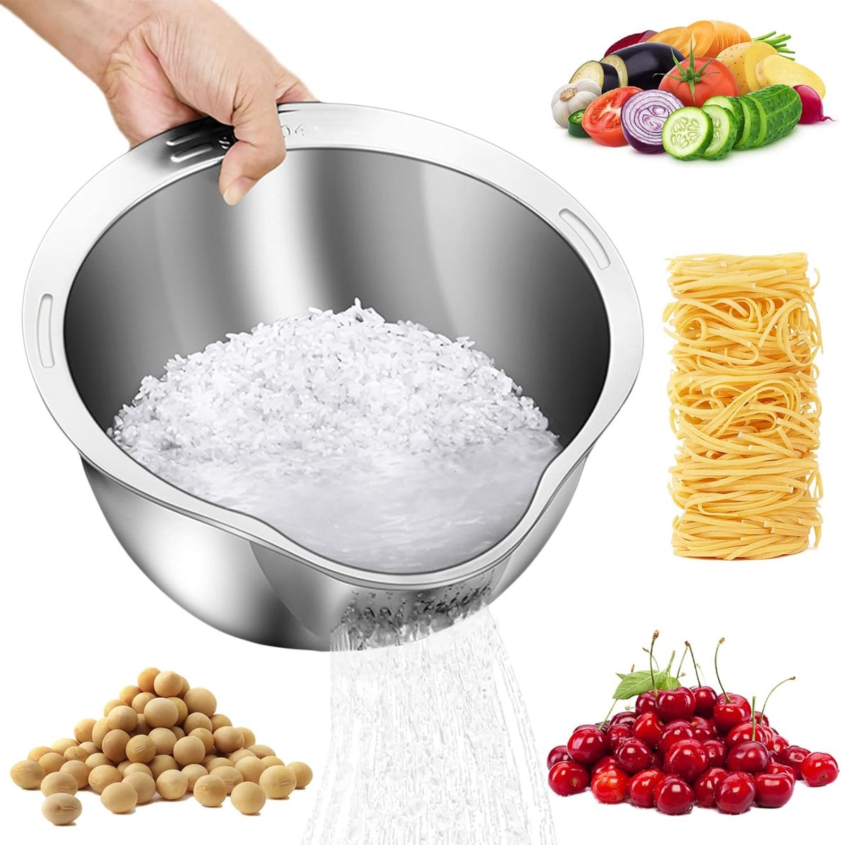 Daity 1-Pack - Afgietmand - Geschikt voor quinoa - roestvrijstalen spoelmand - met zijafvoerbak - klein vergiet - kan gebruikt worden voor het wassen van fruit - groenten en bonen - Multifunctioneel keukengereedschap