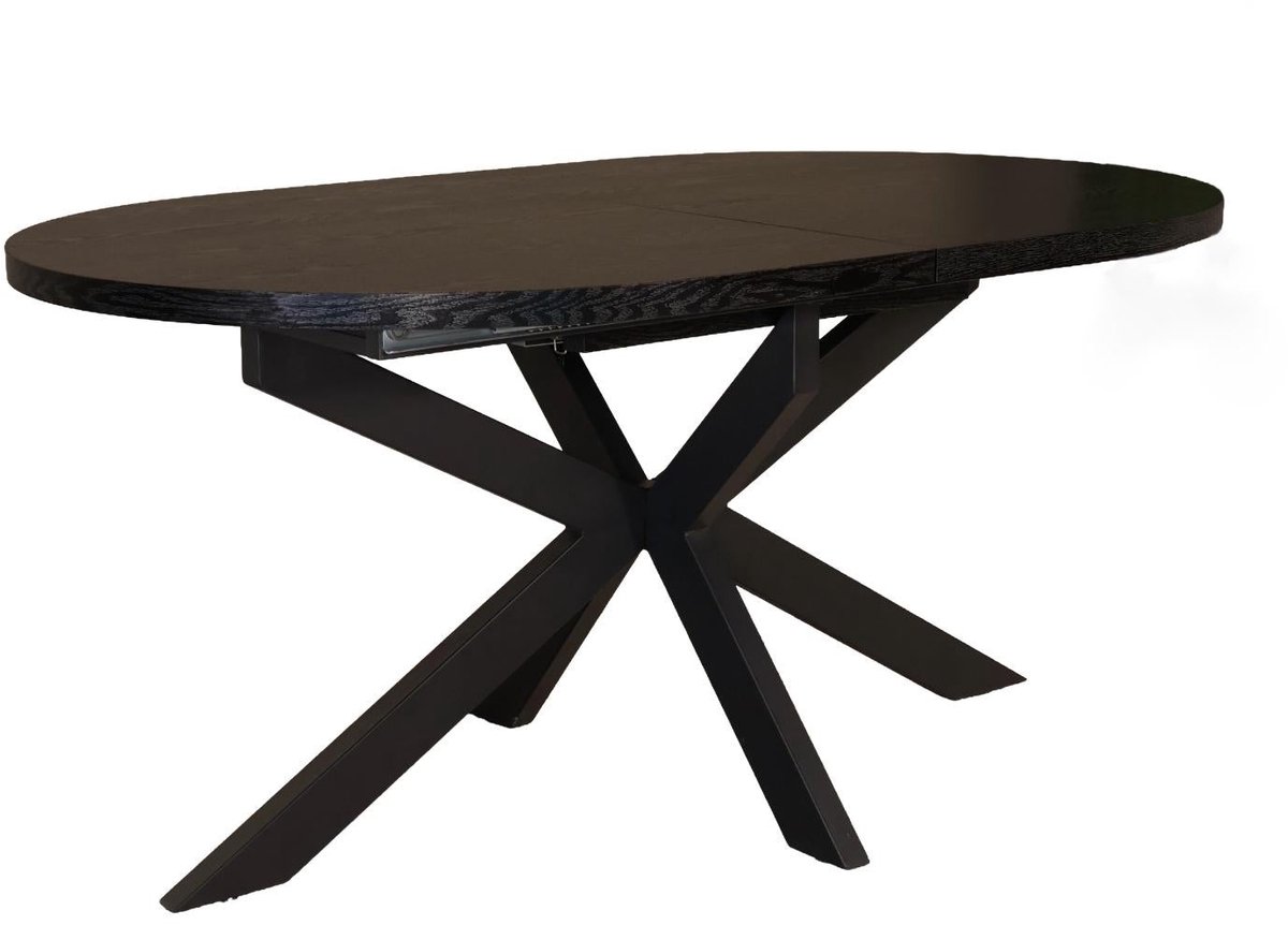 Uitschuifbare eettafel ovaal 160-220cm Liam zwart MDF eetkamer tafel