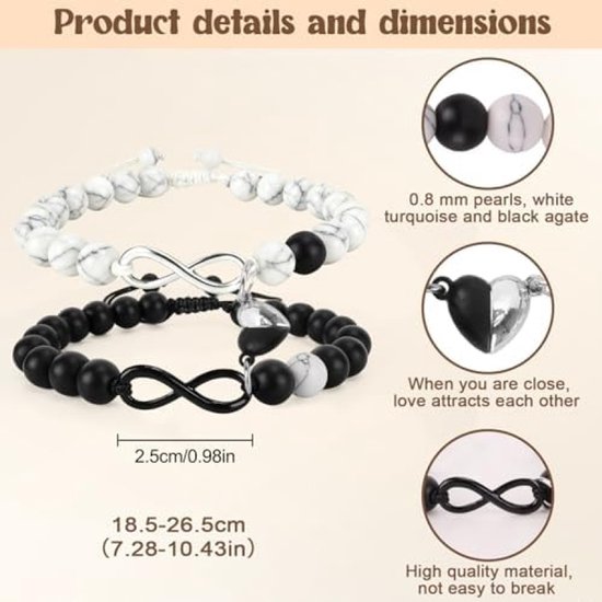 Ensemble de Bracelets de Couple Élégants avec Perles Attrayantes et Pendentifs en Forme de Cœur