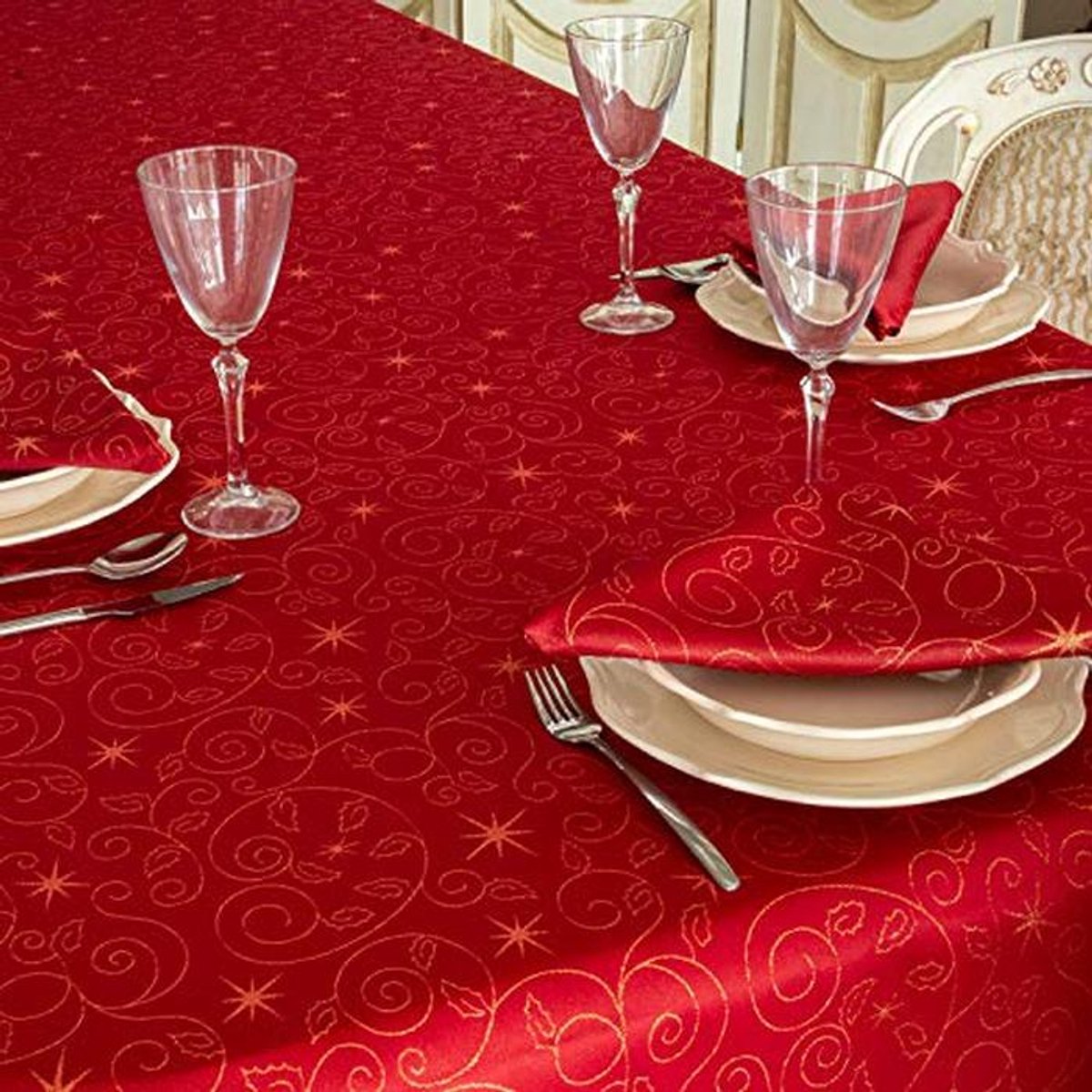 Kerststerren Tafelkleed en Servetten - Antivlekken Behandeling - Luxe Kwaliteit