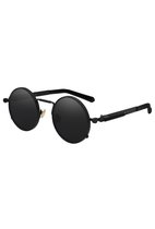 KIMU® Ronde Zonnebril Hipster - Zwart Montuur Rond - Zwarte Glazen - Vintage Retro Hippie Brilletje Sixties Seventies Halloween
