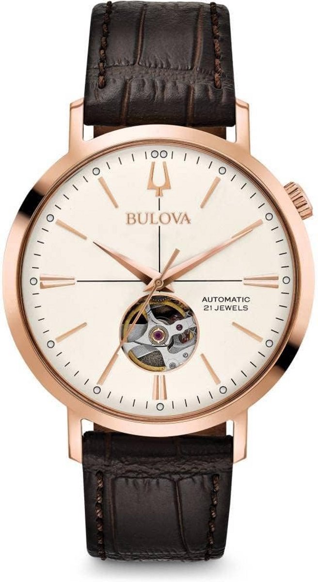 Heren Automatisch Horloge met Roségouden Kast en Bruine Leren Band