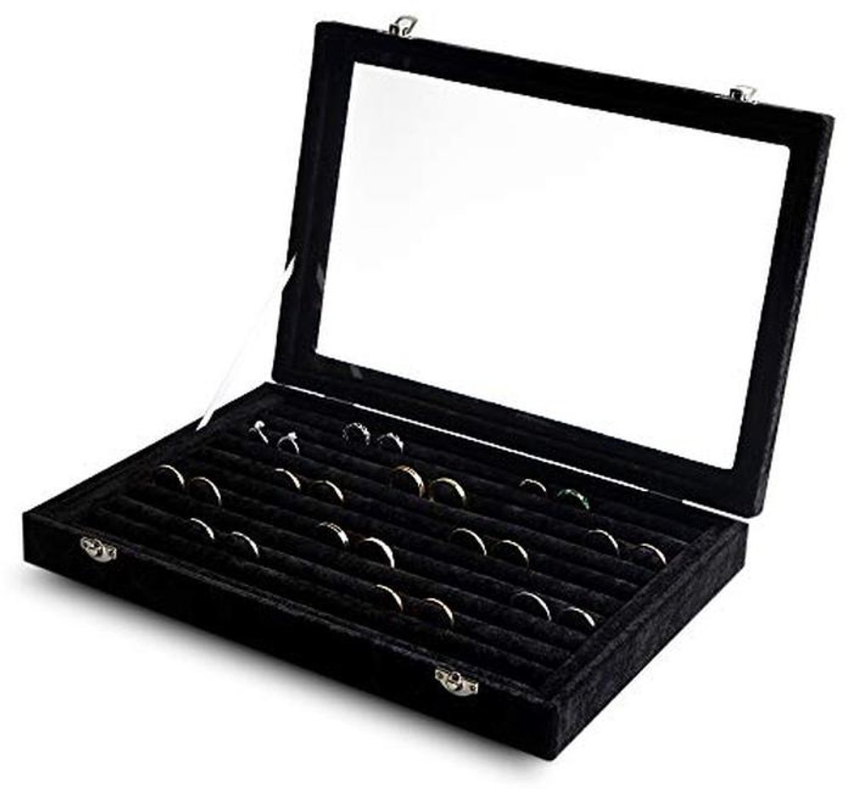 Sieraden Organizer met Transparant Deksel en 10 Sleuven – Fluwelen Lade Inzetstuk voor Ringen en Oorbellen