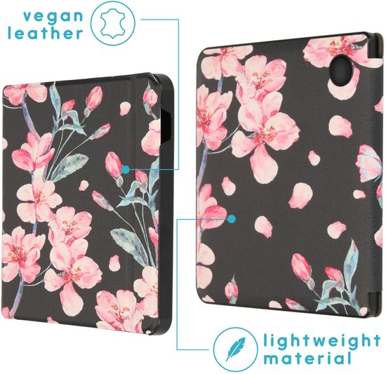 Hoesje geschikt voor Kobo Libra H2O E-reader - iMoshion Design Slim Hard Case Bookcase - Blossom Watercolor Black van iMoshion — afbeelding 3