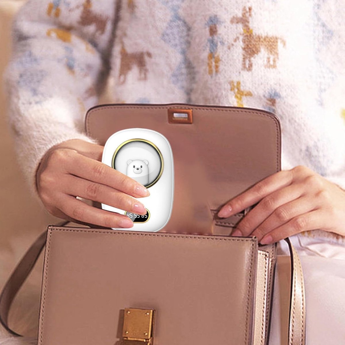 Handwarmers Oplaadbaar, elektrische handverwarmer, schattige handwarmer in zakformaat, snelle verwarming, grote capaciteit van 10000mAh, draagbare powerbank, 6,5x9,5x3,7cm, wit, voor op reis — cadeau in Gadgets - foto 2