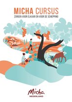 Boekomslag Micha Cursus: Zorgen voor elkaar en voor de schepping. Illustratie van een pastorale scène met mensen en een hert.