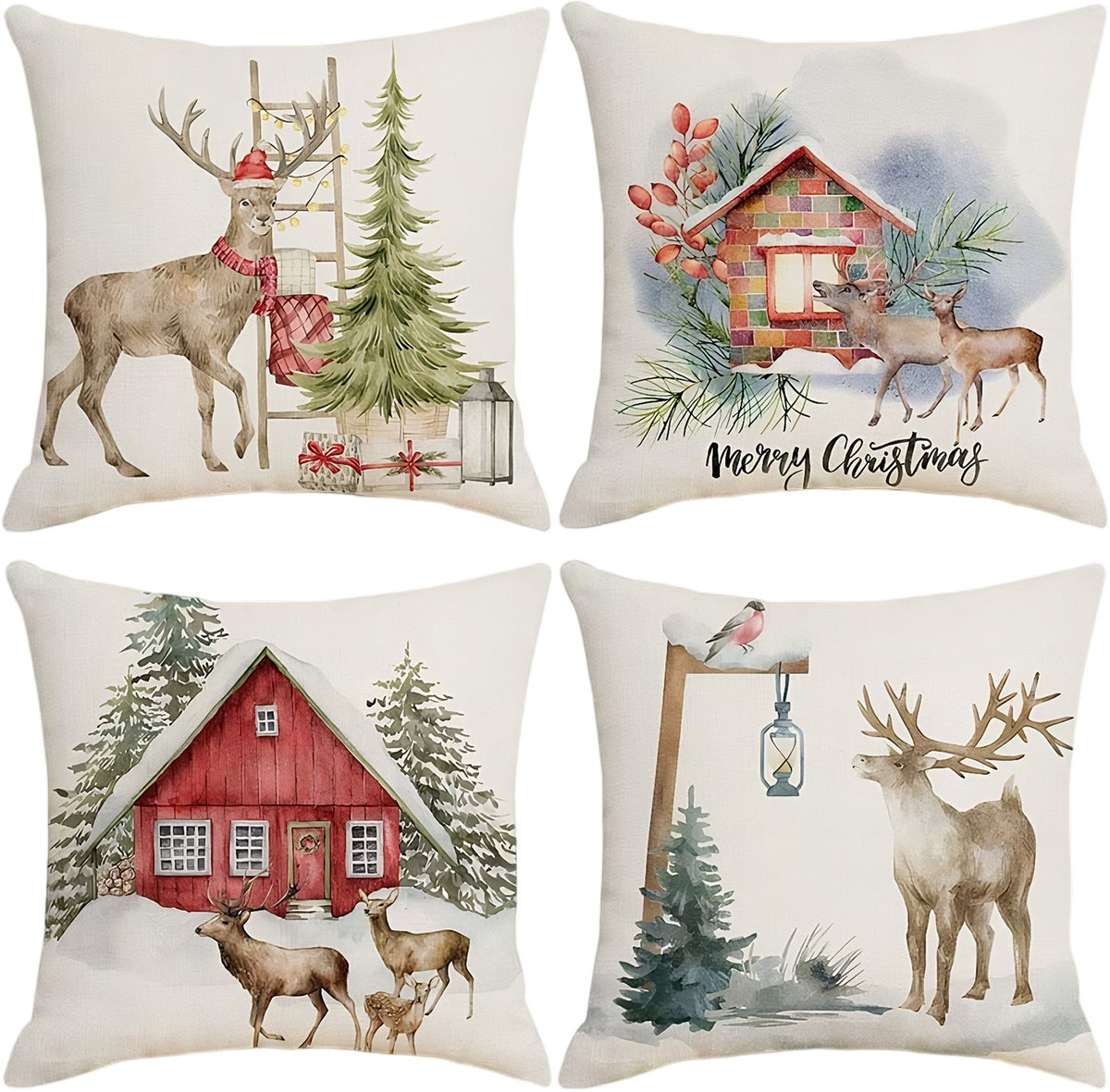 longziming Kerst Kussenhoes 45x45 cm - 4 stuks - Winter Decoratie voor Woonkamer Sofa, Comfortabele Sierkussens, Feestdagen Kussenhoes - Woonkamer Accessoire - Kerstdecoratie