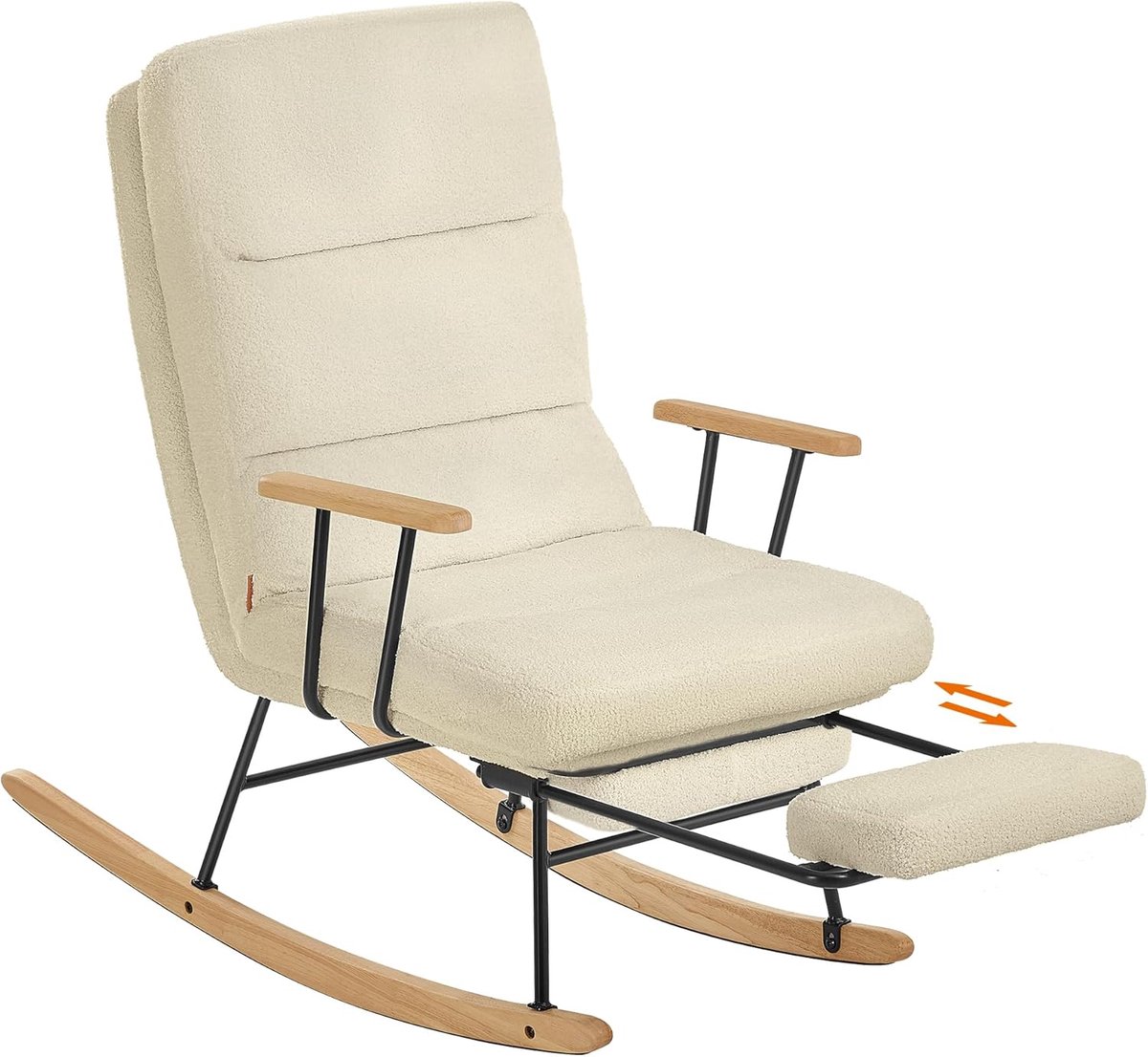 Relax Schommelstoel Novihome – Luxe Lounge & Comfortstoel met 4-Voudig Verstelbare Rugleuning, Uittrekbare Voetsteun, Zacht Fleece Oppervlak en Massief Houten Poten – Ergonomisch Ontwerp – Crèmewit, 85x75x105 cm