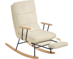 Relax Schommelstoel Novihome – Luxe Lounge & Comfortstoel met 4-Voudig Verstelbare Rugleuning, Uittrekbare Voetsteun, Zacht Fleece Oppervlak en Massief Houten Poten – Ergonomisch Ontwerp – Crèmewit, 85x75x105 cm