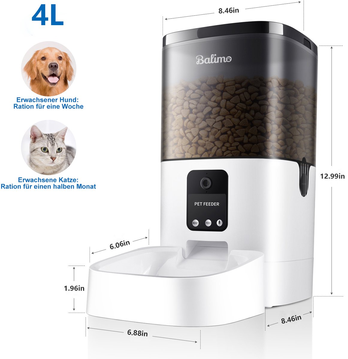 Balimo Automatische Voerbak Kat en Hond 4L - Voerautomaat met Full HD 1080P Camera thumbnail 6