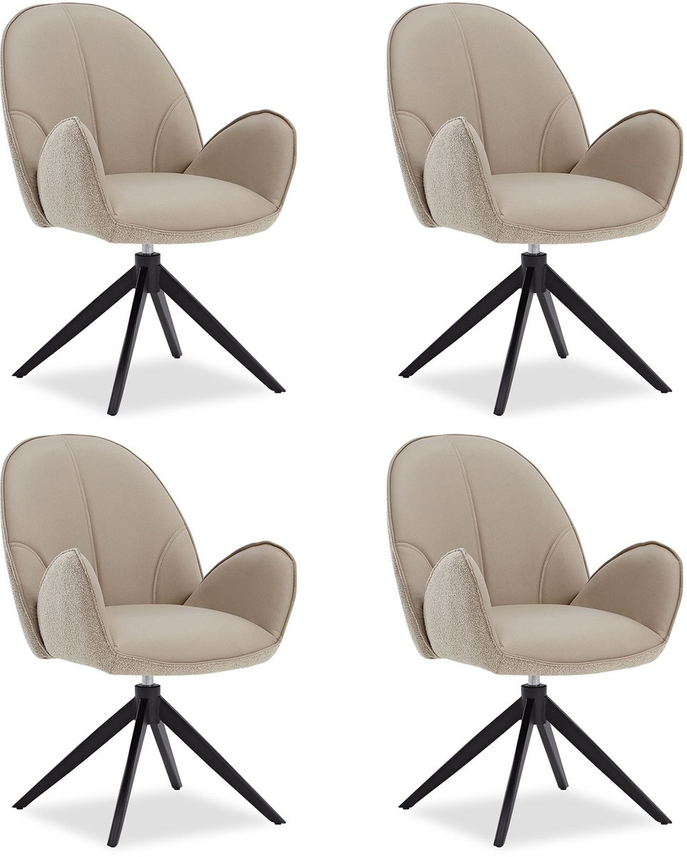 Homestyle4u Eetkamerstoelen - Set van 4 - Draaibaar - met armleuningen - Beige