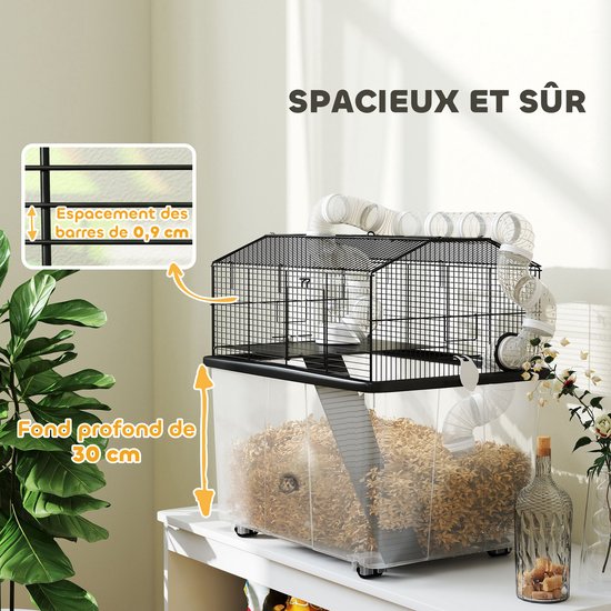 PawHut-Hamsterkooi-Staal-58x43x57cm-Zwart