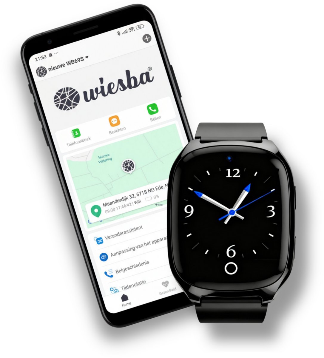 Wiesba WB70S - GPS Horloge Senior - Smartwatch voor Ouderen - Persoonlijke alarmen - alarm horloge ouderen - GPS Horloge Alzheimer - Valdetectie