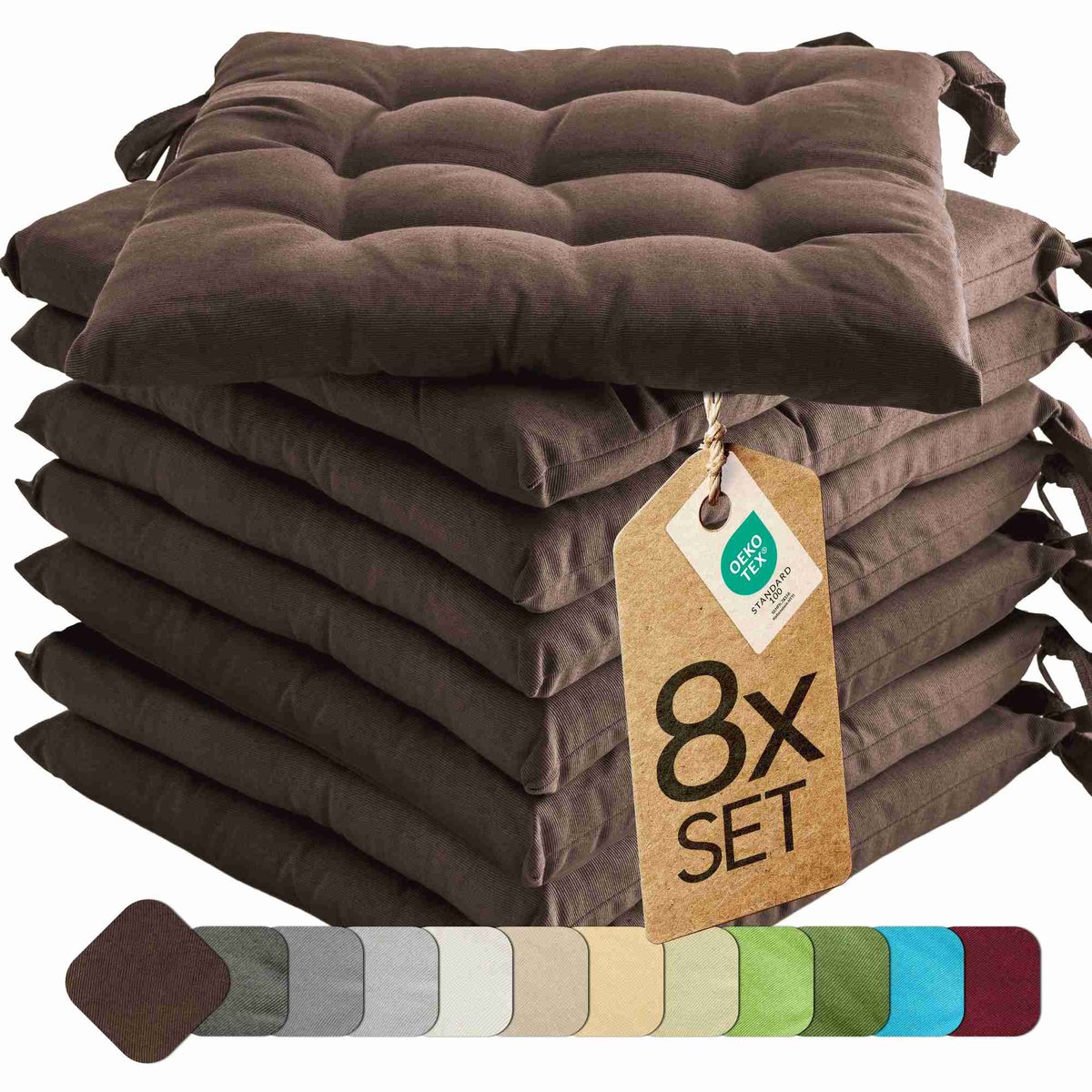 etérea Basic Zitkussen Stoelkussen - Seat Cushion 8 Stuk - 40x40 cm - Bruin