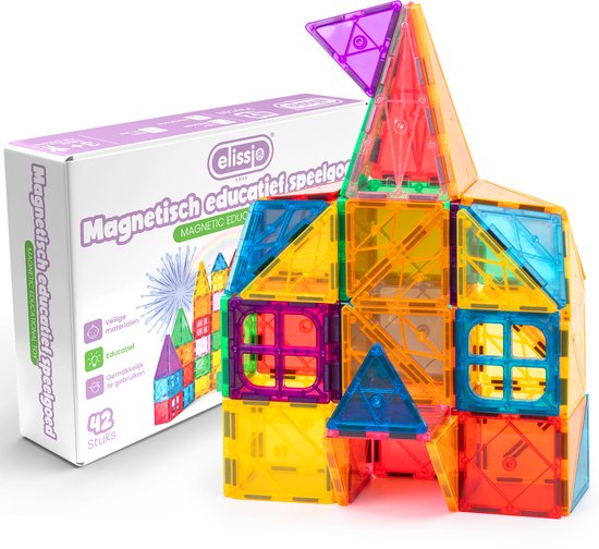 Elissio® Magnetic Tiles – 42 Stuks Magnetisch Speelgoed – Montessori & STEM Bouwblokken – Magnetische Tegels – Educatief Constructiespeelgoed voor Kinderen 3-12 Jaar
