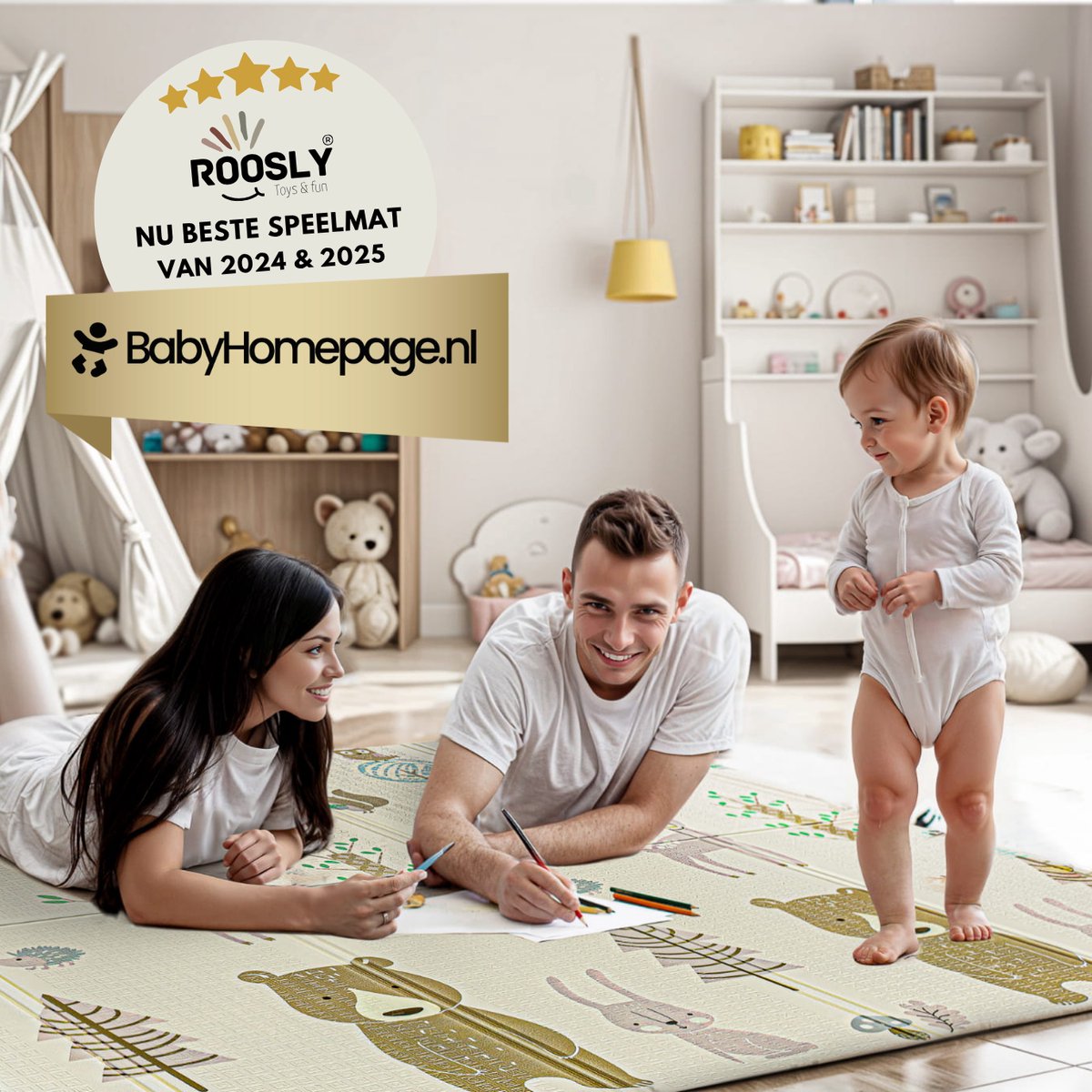 Roosly Speelmat Baby - Speelkleed Baby - Inclusief Opbergtas - babygym - kruipmat - playmat - Dubbelzijdig en opvouwbare Foam XPE 180 x 200 cm - speelgoed - Veilig & Zacht - model Safari — afbeelding 8