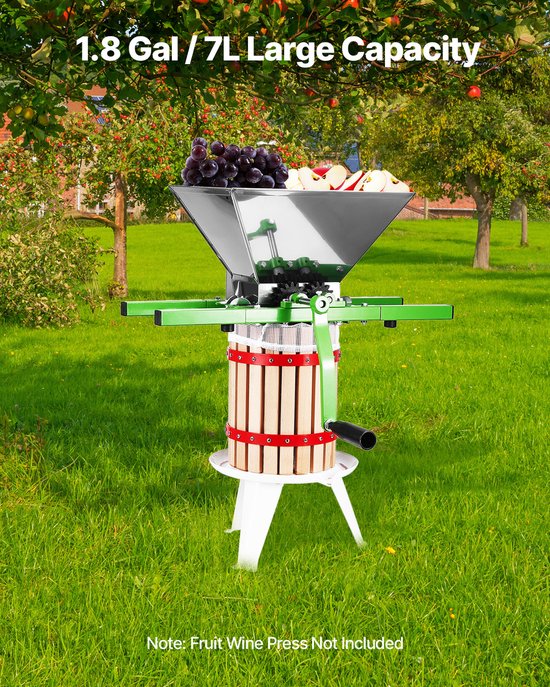 VEVOR Fruitmolen Appelmolen Cider Maken 7l Roestvrijstalen Druivenpers van Vevor — afbeelding 5