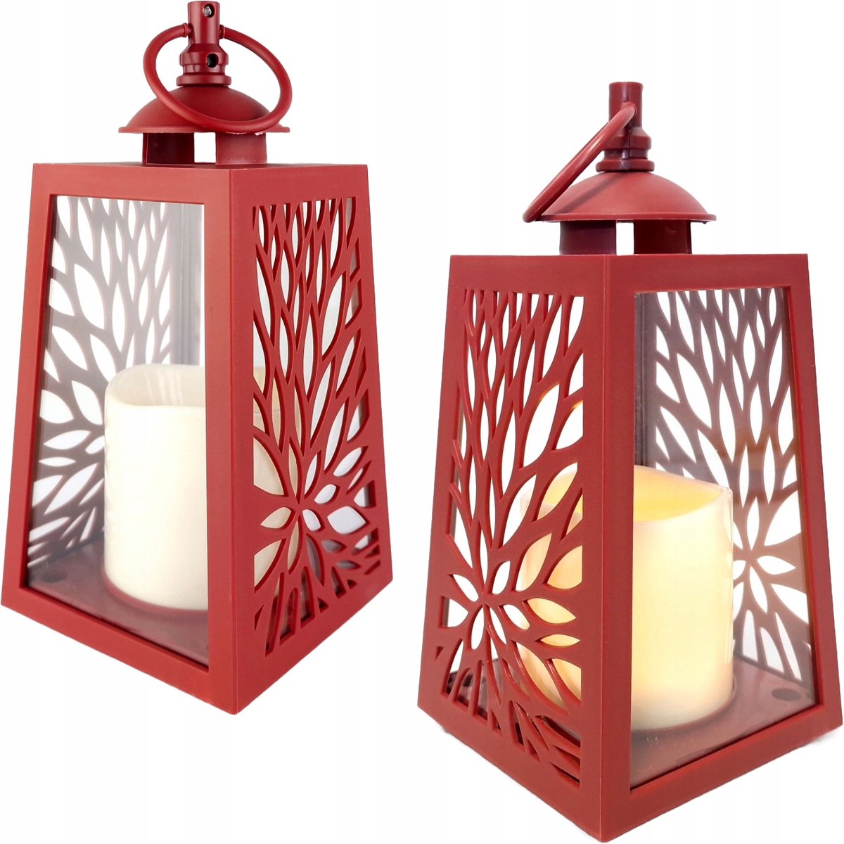 Decoratieve Rode LED Lantaarn met Kaars - Buiten & Binnen