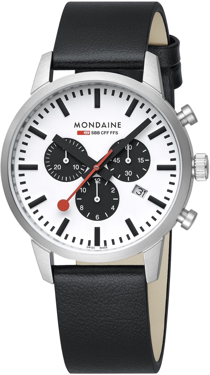 Mondaine MSD.41410.LBV Neo Heren Horloge - Stationsklok - Chronograaf - Saffierglas - Staal - Zilverkleurig-Zwart - 41 mm breed - Quartz - Gesp