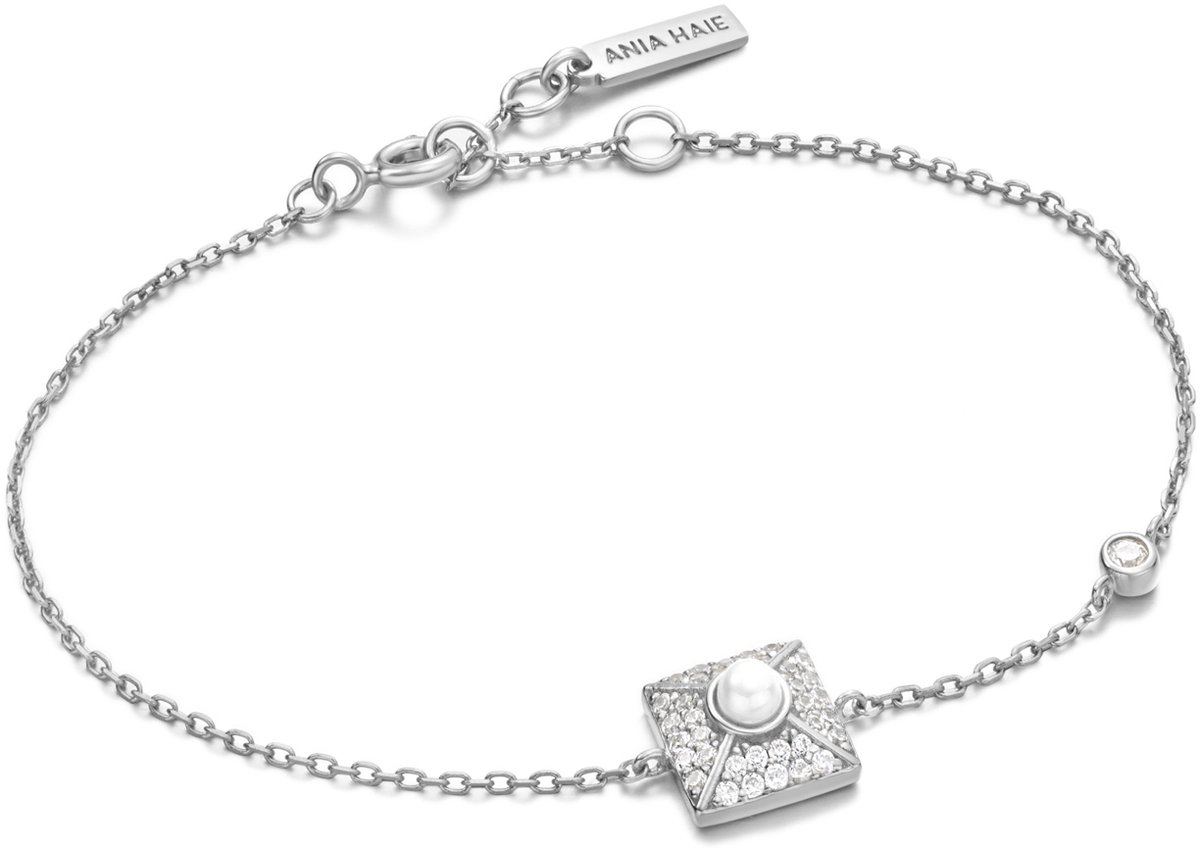 Ania Haie AH B054-02H Modern Muse Dames Armband - Schakelarmband - Sieraad - Zilver - 925 Zilver - Parel - Anker - 5 mm breed - 18.5 cm lang