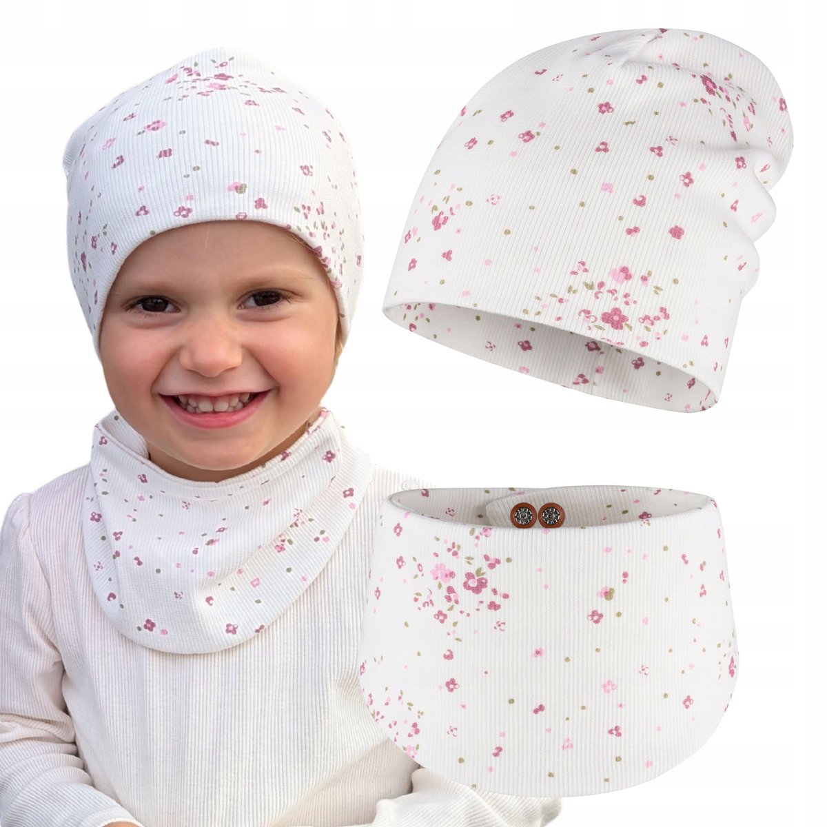 Baby muts met sjaal 'Bloemen' katoen 46-50 cm