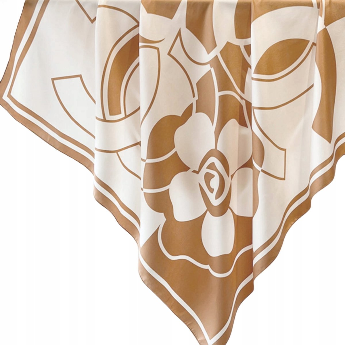 Merkloze Dames Sjaal 90x90cm, Geometrisch Bloemmotief in Caramel en Crème
