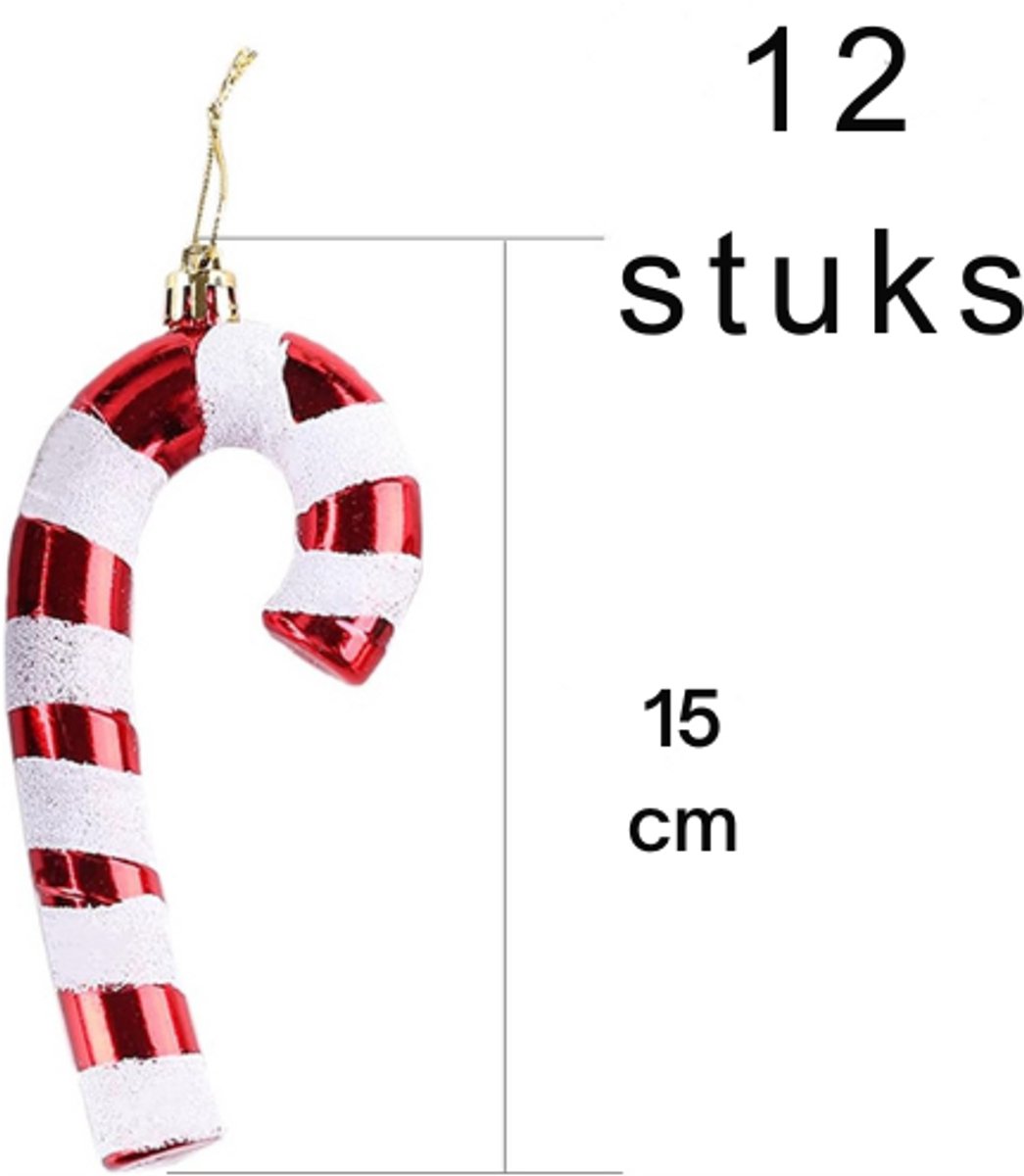 12 stuks kerstboom suikerstokken, kerstdecoratie, glitterhangers