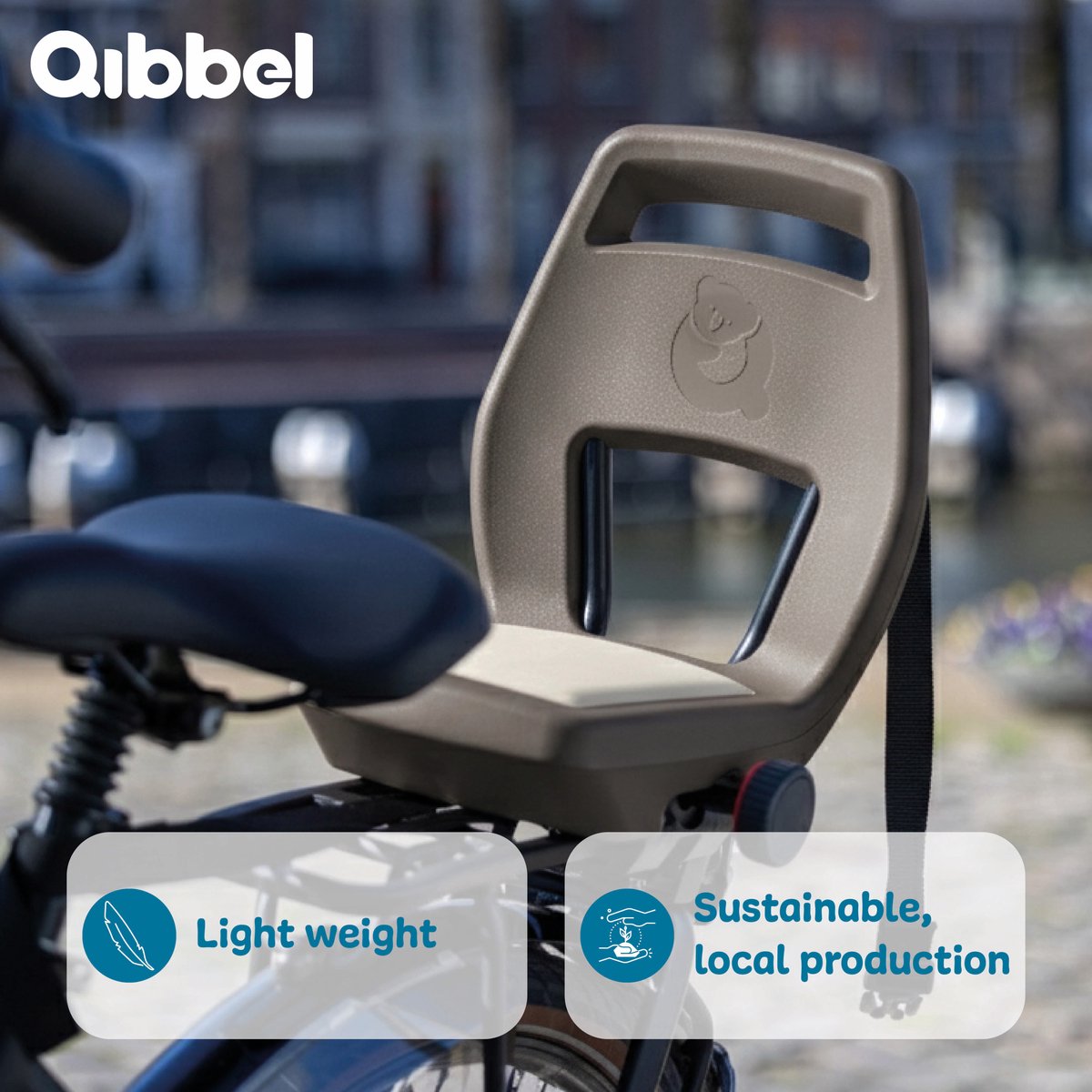 Qibbel Junior 6+ Fietsstoeltje Achter Bagagedrager bevestiging - QuickConnect - Fietszitje – Hazel Brown - inclusief voetbeschermingsplaten en voetsteunen thumbnail 4