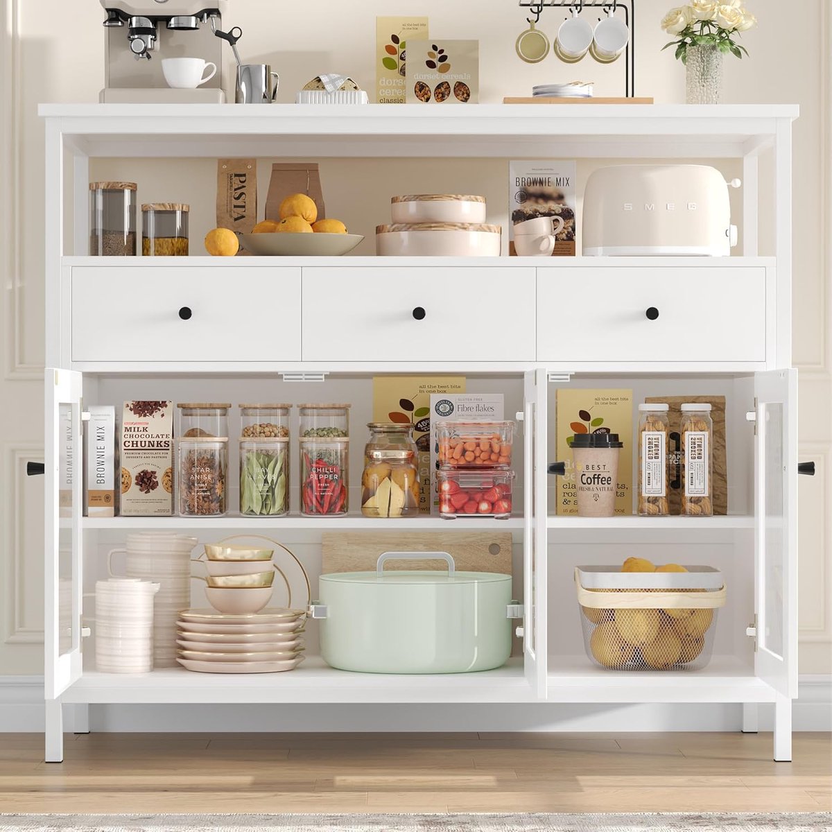 Dressoir KitchenPro – Scandinavische multifunctionele - Wit - – Scandinavische multifunctionele keukenkast werkblad, - Medahomestore