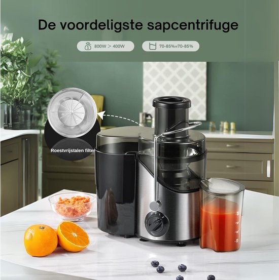 VIN® Sapcentrifuge voor Groenten & Fruit - Juicer met microfilter - Slowjuicer met Grote Vulopening - Fruitpers - 3 Snelheden - BPA-Vrij - Zwart/RVS van Merkloos — afbeelding 5