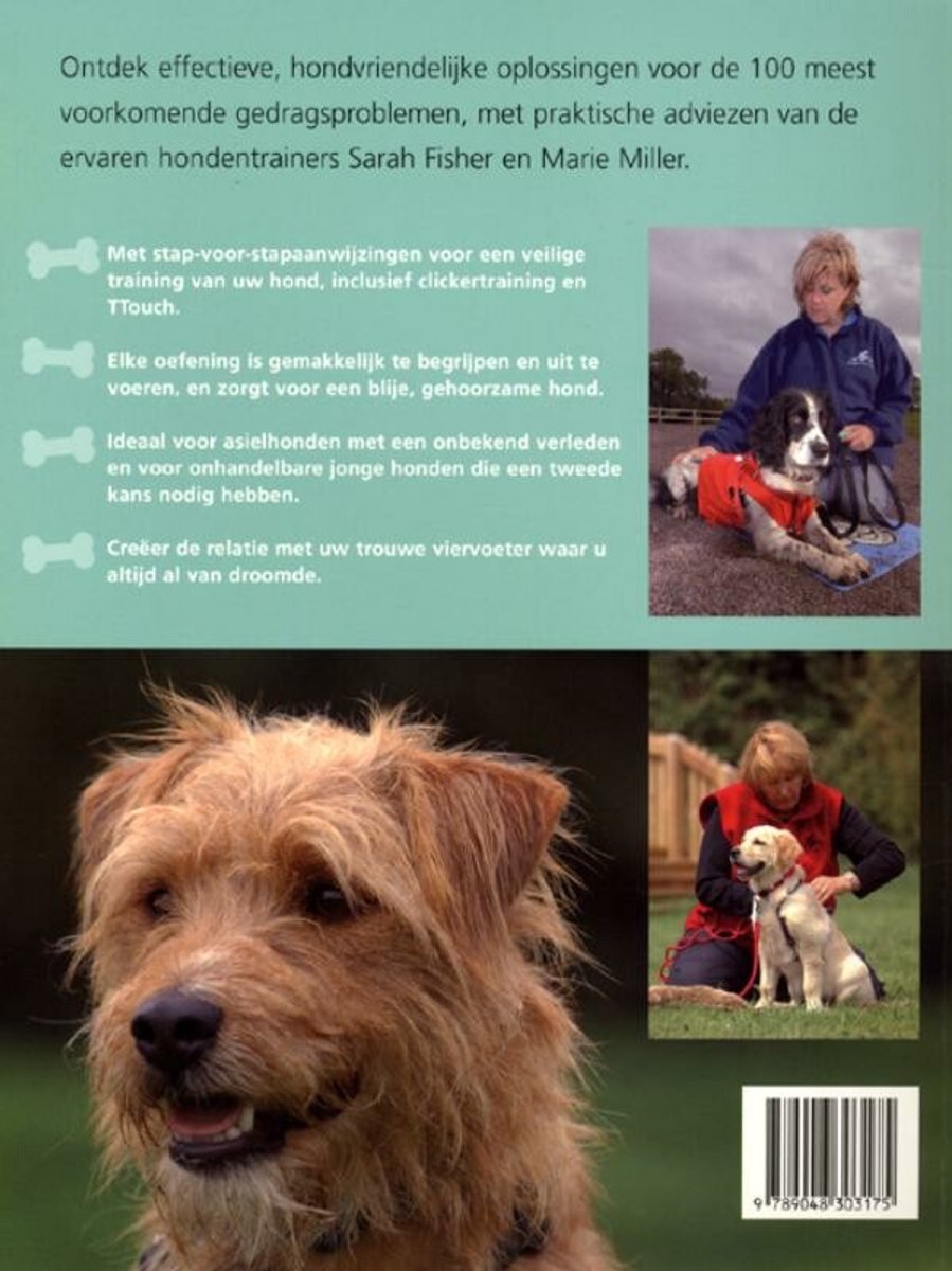 Een teefje wordt getraind door een instructeur.
