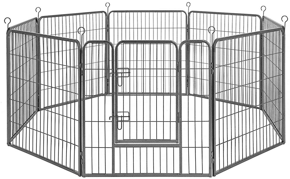 Puppyren – Met 8 roosterpanelen – Metaal – Zwart