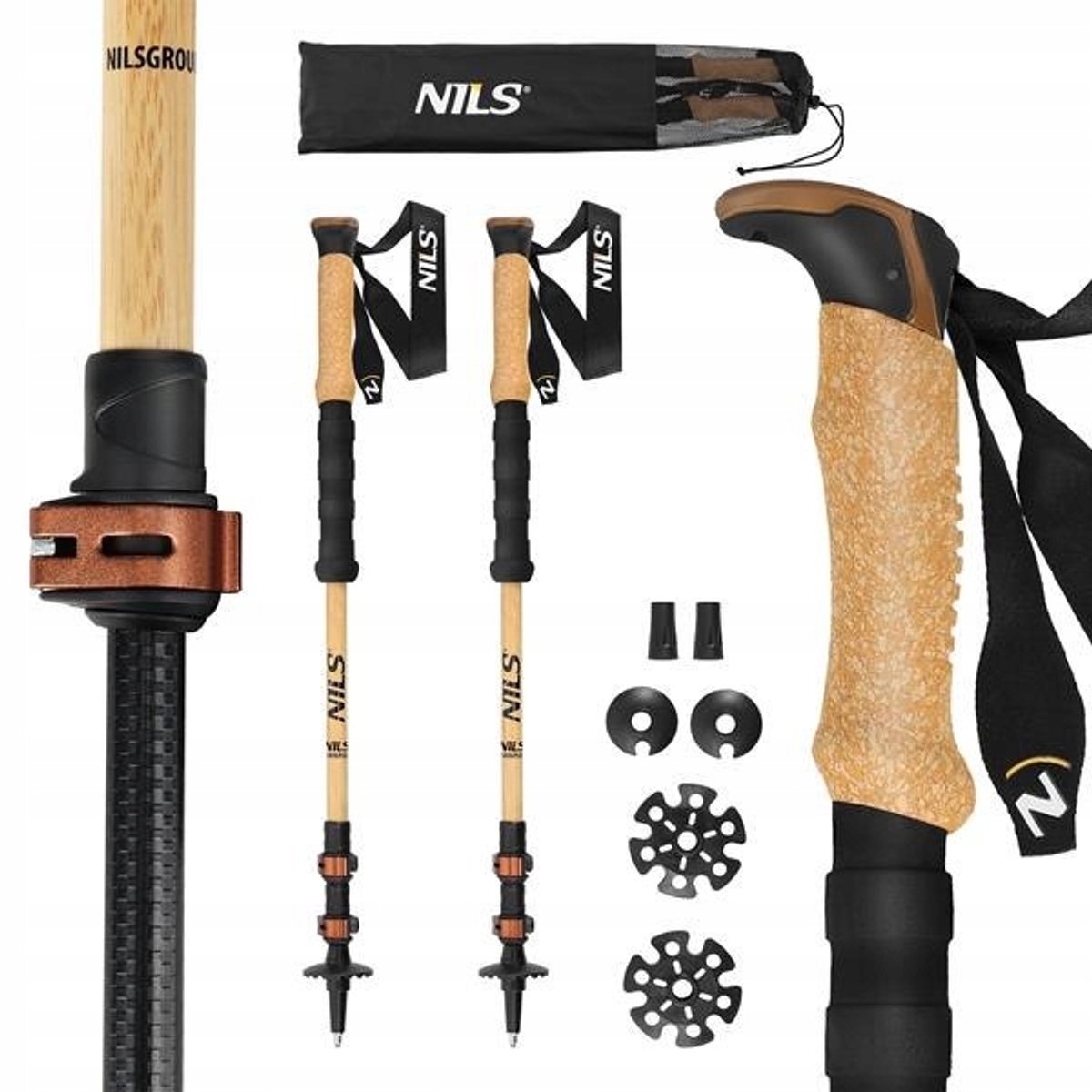 Nils TK8606 Trekkingstokken - Verstelbaar Bamboe & Aluminium