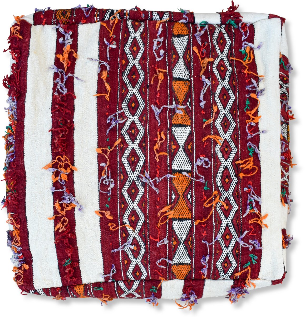 Poufs&Pillows Marokkaanse kelim poef - Bohemian vloerkussen - handgeweven uit natuurlijke materialen - ongevuld K1426 bordeaux