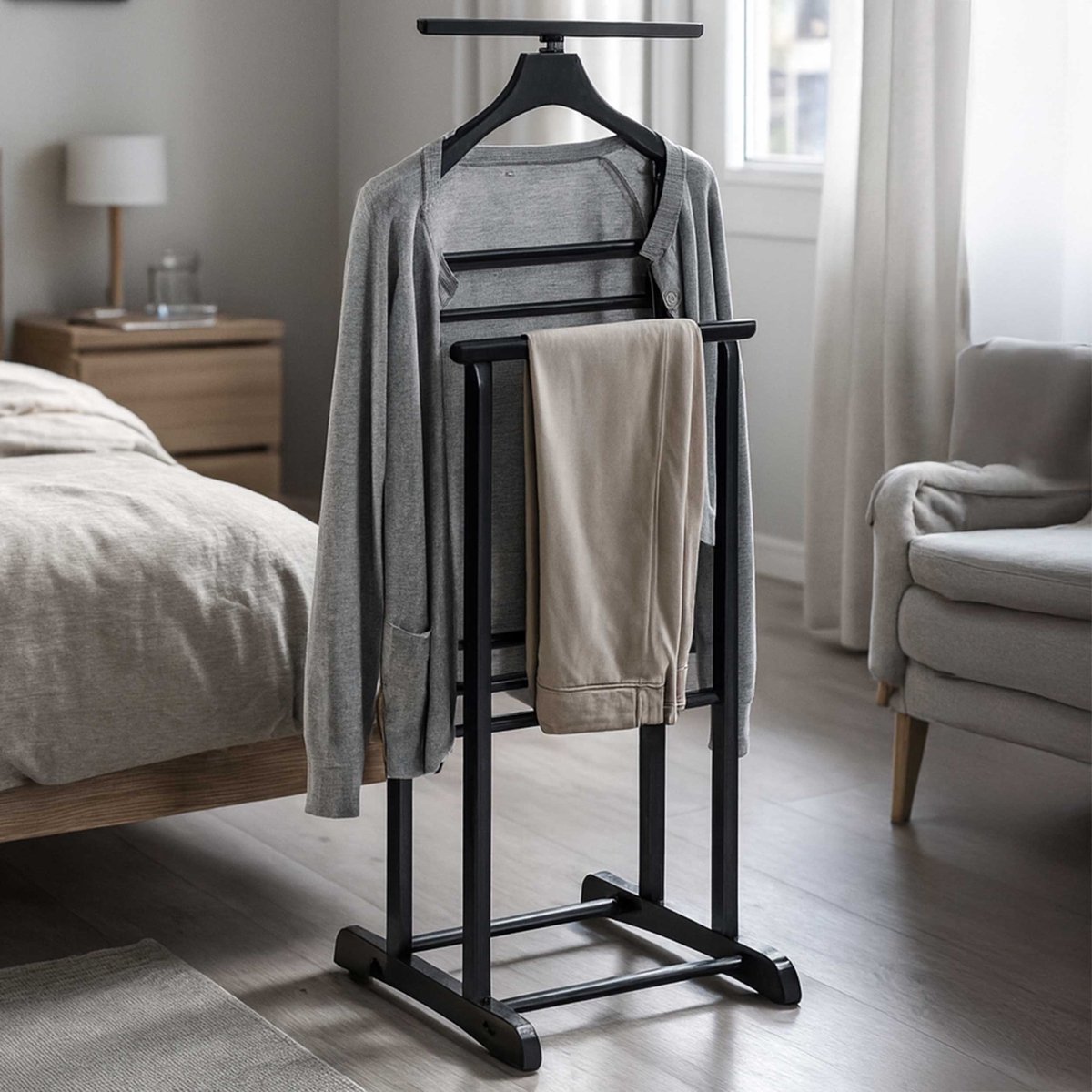 Kledingrek Met Broekenhanger | Zwart Design - Haku - Kledingkasten - Zwart - Hout