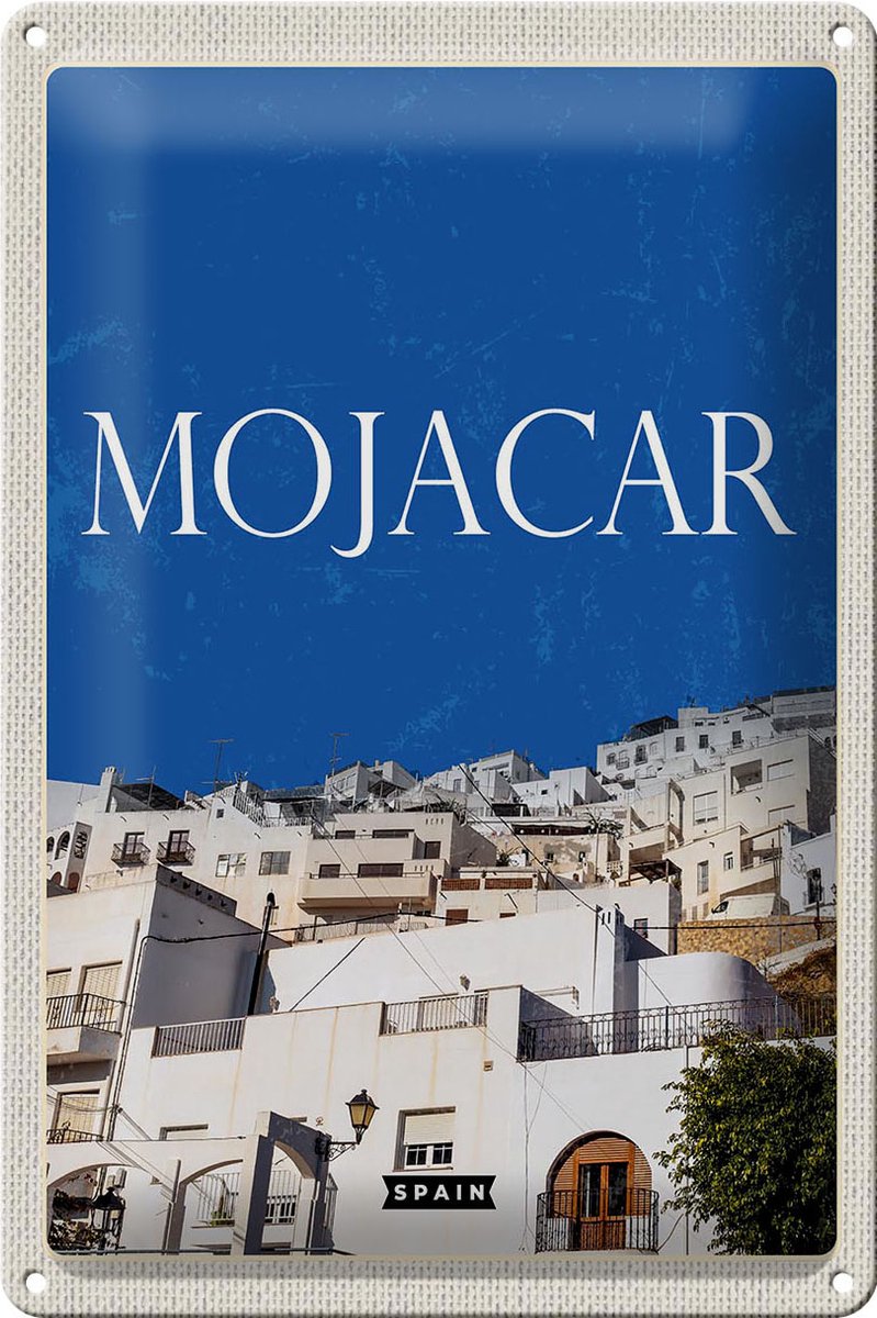 Blechschild Reise 20x30cm Retro Mojacar Spain Spanien Himmel