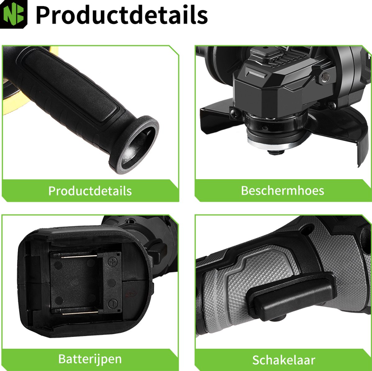 NewBeny Accu Haakse Slijper 125 mm - Borstelloze Slijpmachine - met 2 x 3000 mAh accu - 600W Polijstmachine - 3 versnellingen - voor scheiden, slijpen, polijsten – foto 3