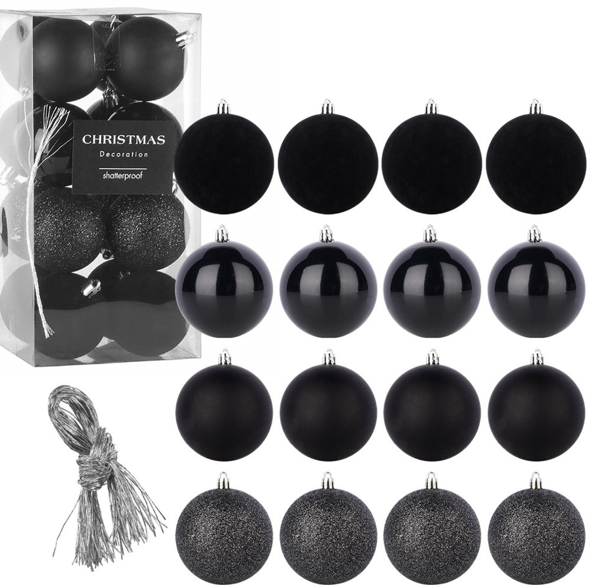 Kerstballen Set Onbreekbaar Zwart 6 cm 16 stuks - Kerstdecoratie