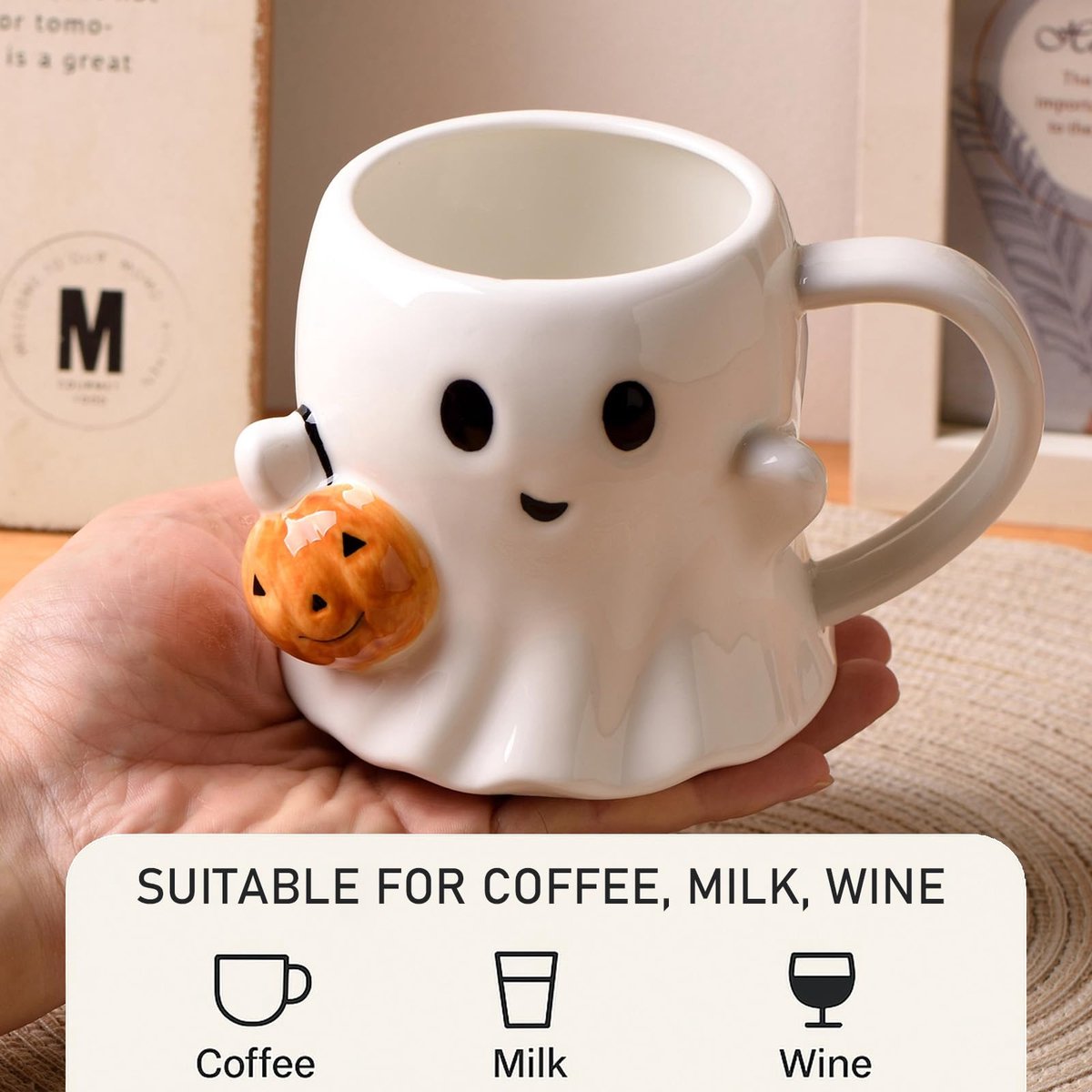 Ghost Keramische Koffie Mok - 20oz / 600ml Spooky Pompoen Ontwerp, Schattige Ghostly Mok voor Herfst Decor & Vakantie Koffie Liefhebbers — cadeau in Wonen & Interieur - foto 4