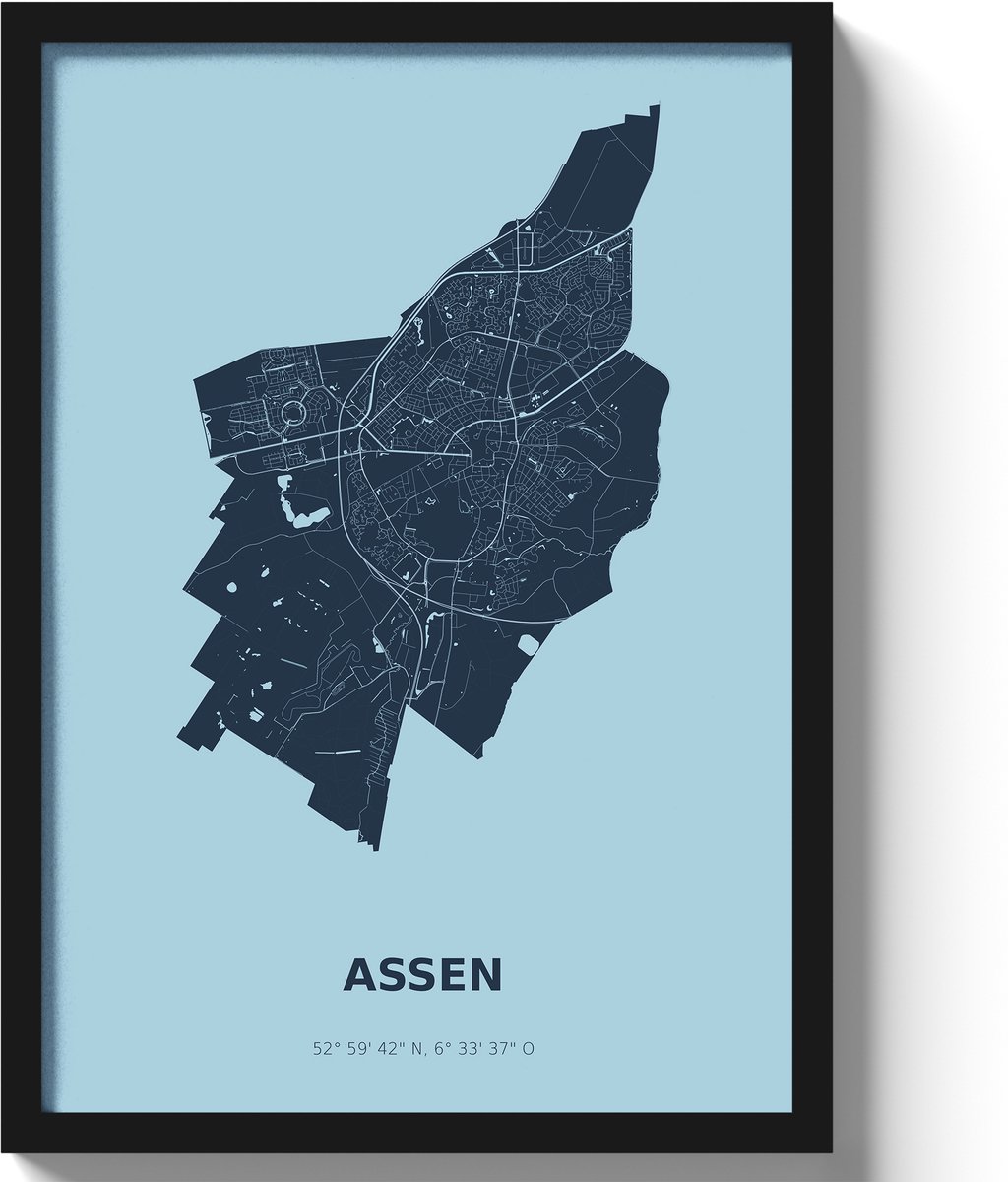 Poster Assen A3 - 30 x 42 cm - Blauw (Exclusief Lijst)