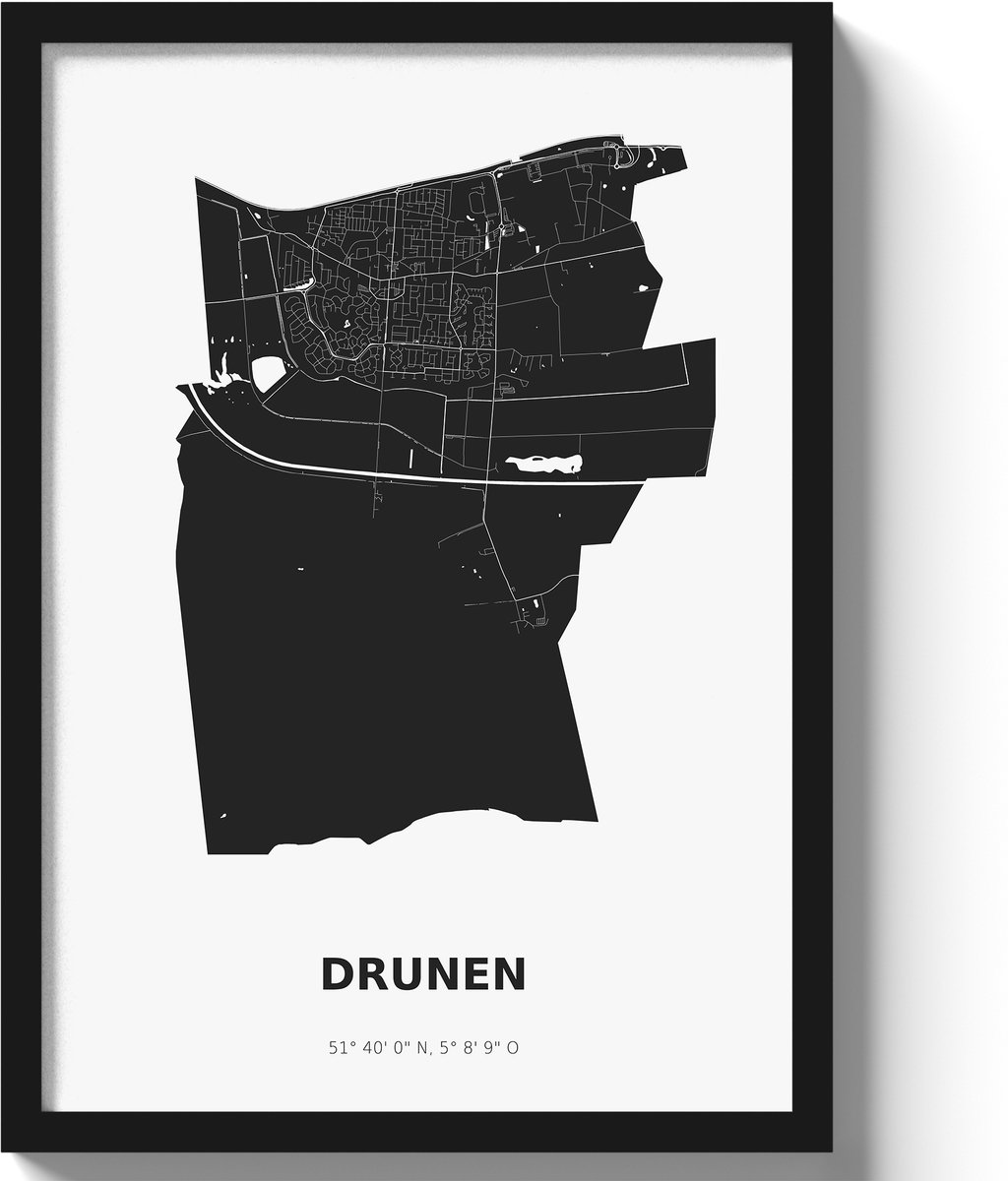 Poster Deurne A3 - 30 x 42 cm - Zwart/Wit (Exclusief Lijst)