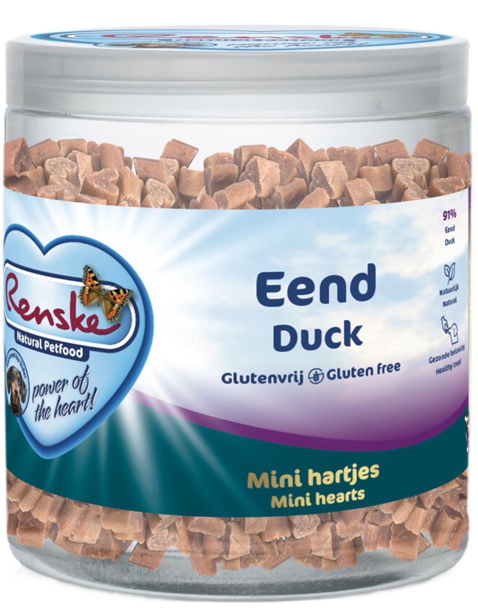 Renske Gezonde Beloning Mini Hartjes Hondensnack Eend - 6 x 300 gr - Voordeelverpakking
