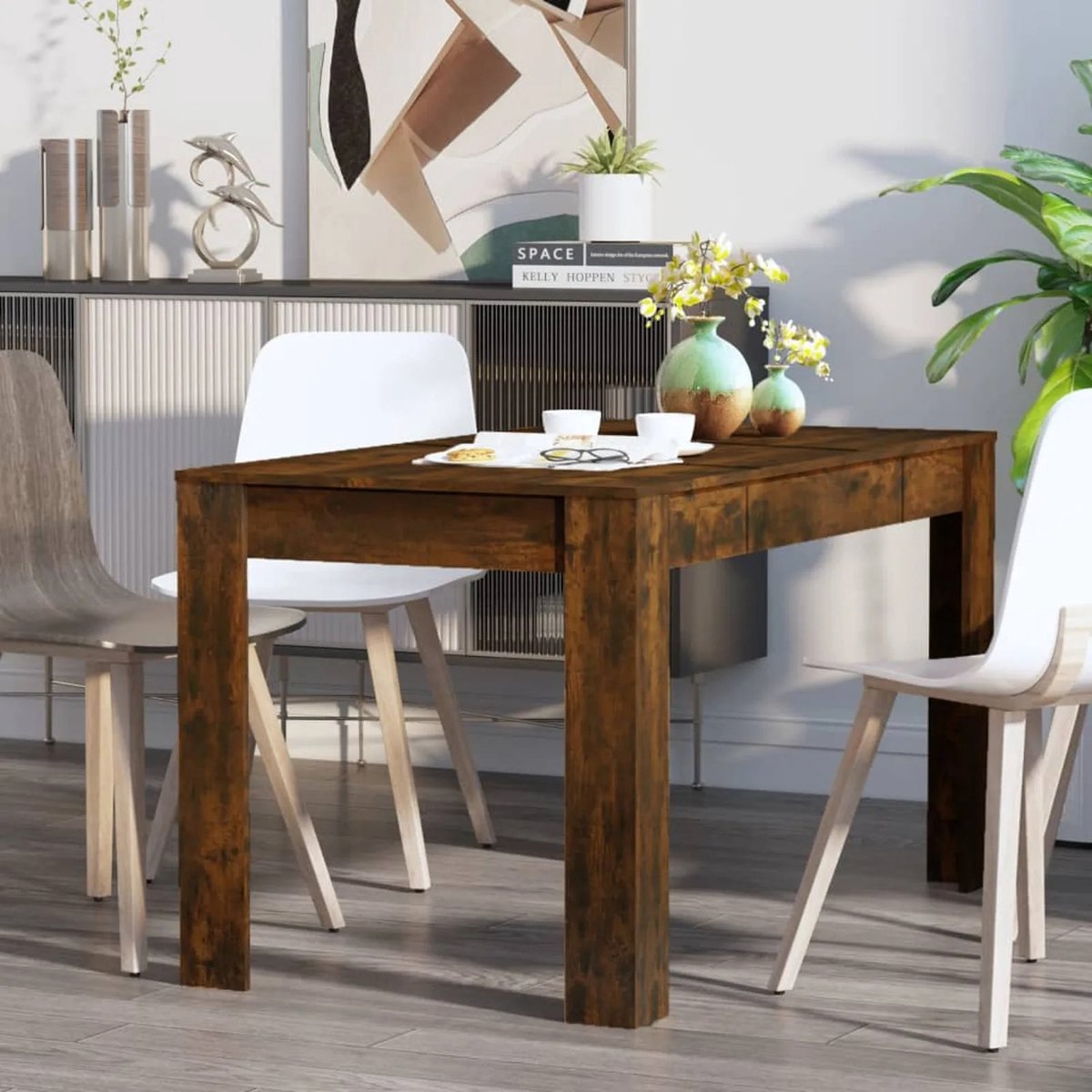 Smyl. Eettafel - Keukentafel - Eetkamertafel - Eettafels 6-8 Personen - Industriëel Bruin/Zwart - 140x74.5x76 cm