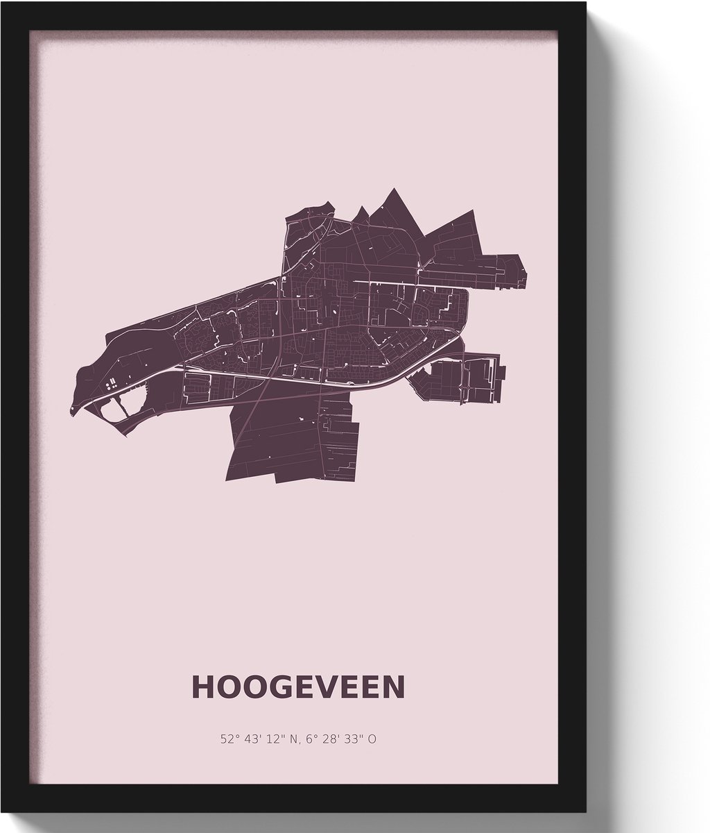 Poster Hoogeveen A3 - 30 x 42 cm - Paars (Exclusief Lijst)