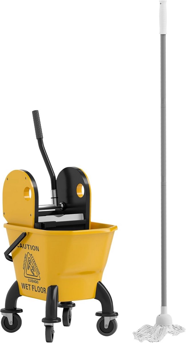 Professionele Huishoudelijke Trolley met Centrifuge en Wringpers - 26 L - Geel
