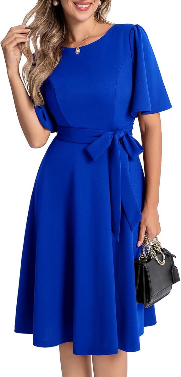 Midi-avondjurk dames met riem – chique jurk voor bruiloft, bal, cocktail & formele gelegenheden