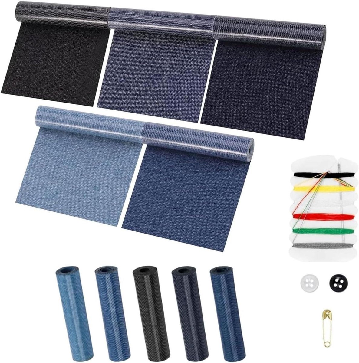 Ronte - Set van 5 denim stof rollen voor het opstrijken van jeans-patches. Onmisbaar voor kledingreparaties.