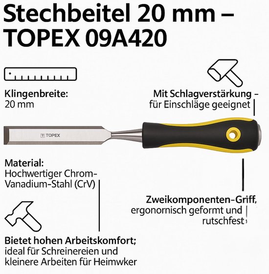 Houtbeitel 20mm CV-staal Bi-materiaal Handvat - Houtbewerking van Merkloos	 — afbeelding 2