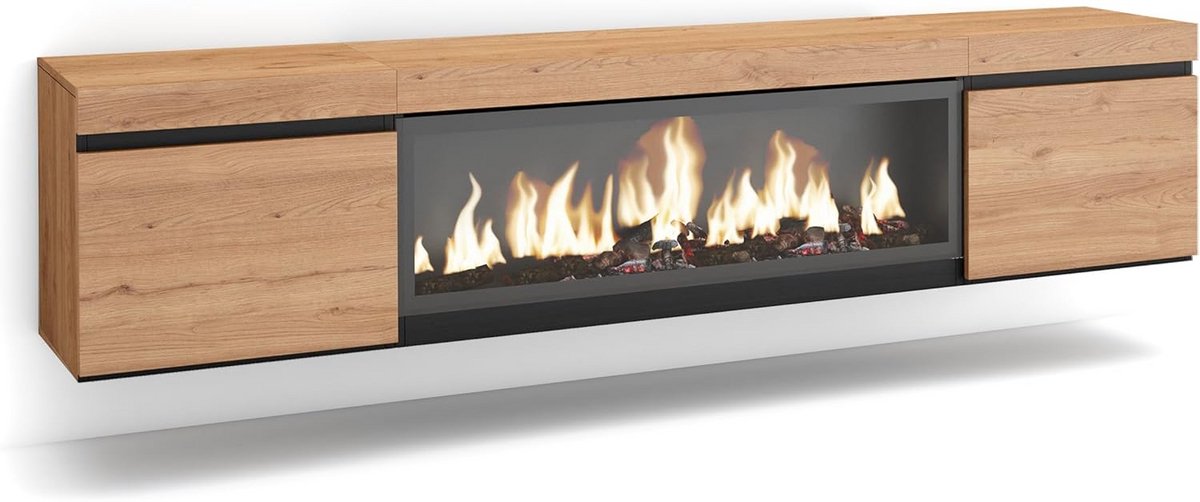 Modern TV-Meubel met Geïntegreerde Elektrische Haard XXL, Laag Dressoir voor Televisies tot 80 inch